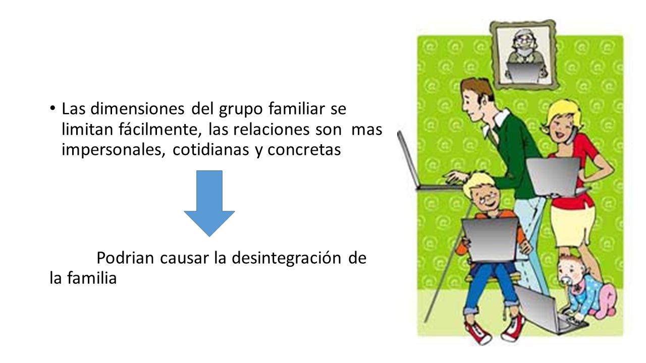 Las dimensiones del grupo familiar se limitan fácilmente, las relaciones son mas impersonales, cotidianas y concretas