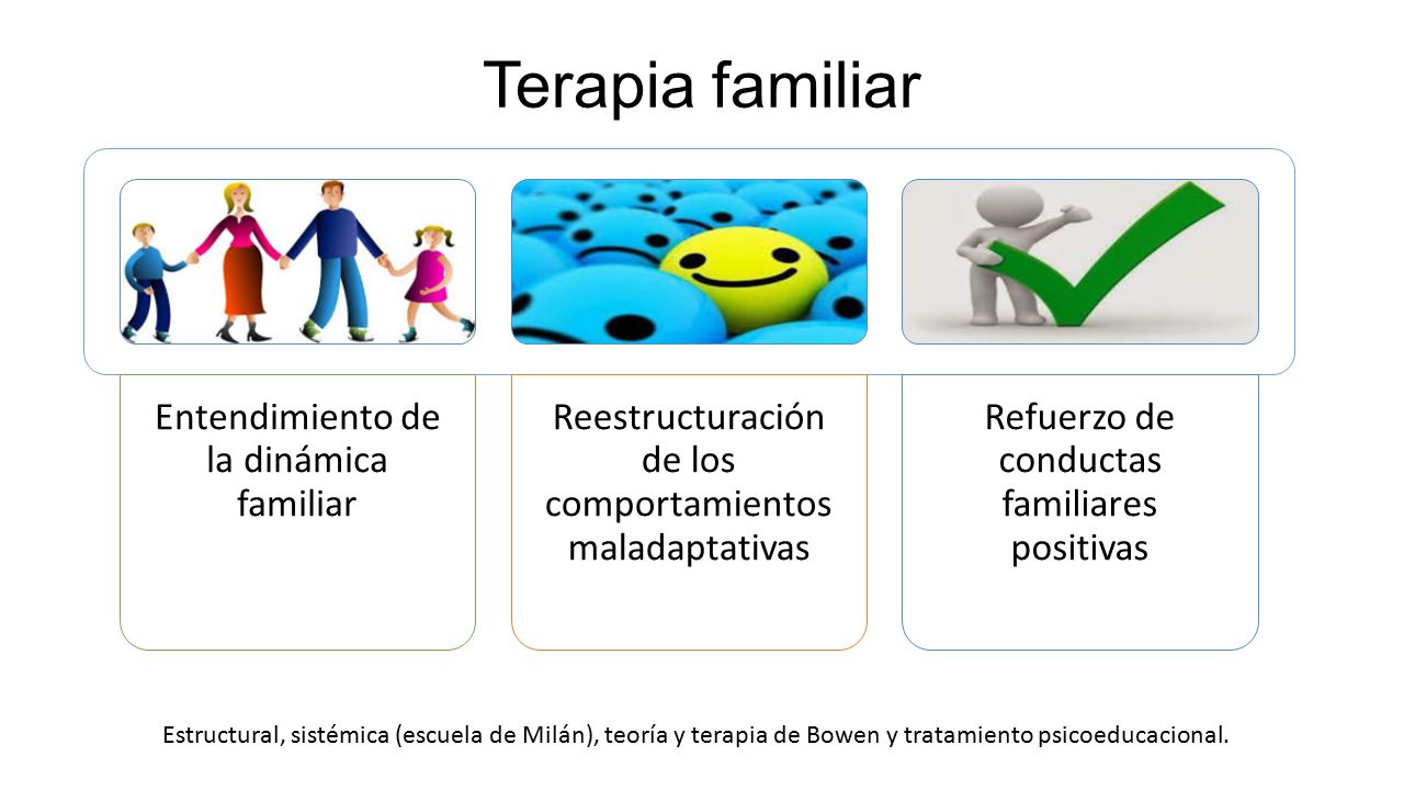 Terapia familiar Entendimiento de la dinámica familiar. Reestructuración de los comportamientos maladaptativas.