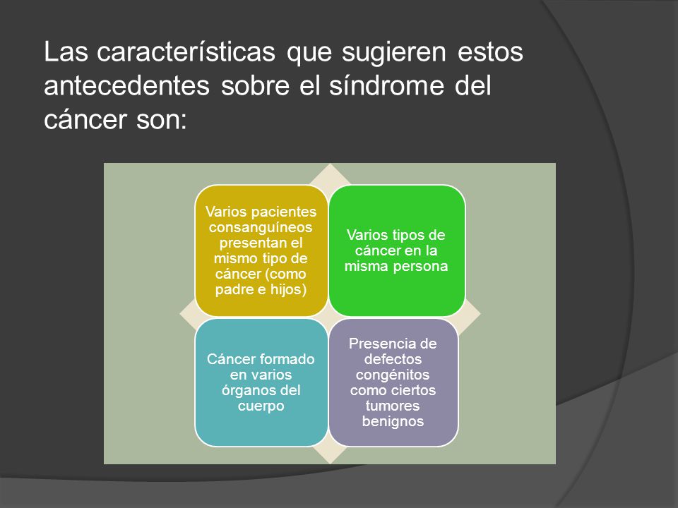 Las características que sugieren estos antecedentes sobre el síndrome del cáncer son: