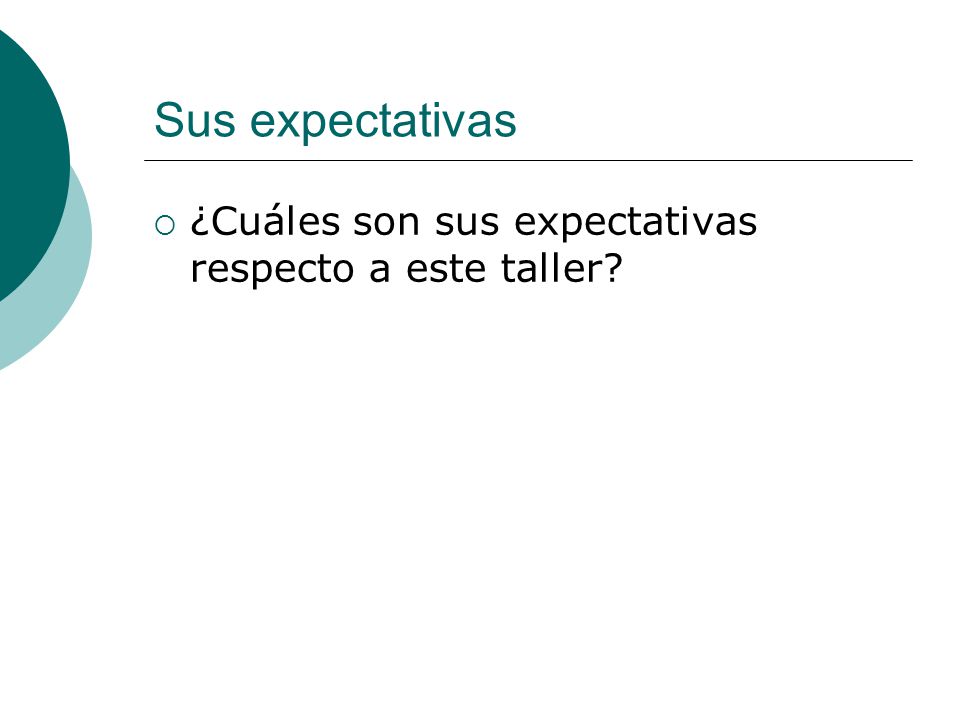 Sus expectativas ¿Cuáles son sus expectativas respecto a este taller