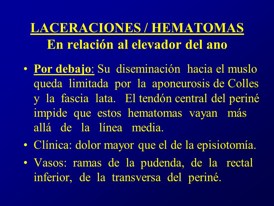 LACERACIONES / HEMATOMAS En relación al elevador del ano
