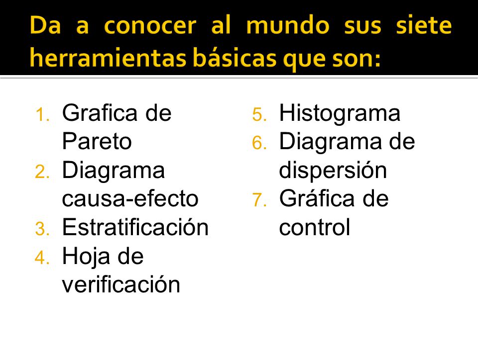 Da a conocer al mundo sus siete herramientas básicas que son: