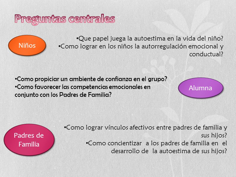 Preguntas centrales Niños Alumna Padres de Familia