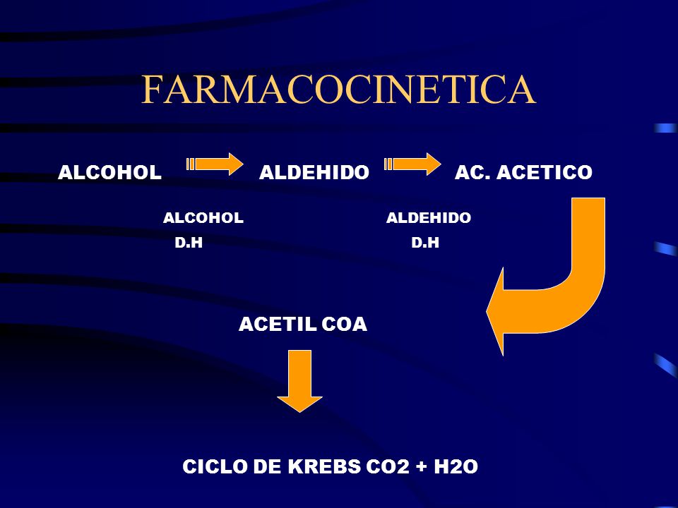 FARMACOCINETICA ALCOHOL ALDEHIDO ACETIL COA CICLO DE KREBS CO2 + H2O