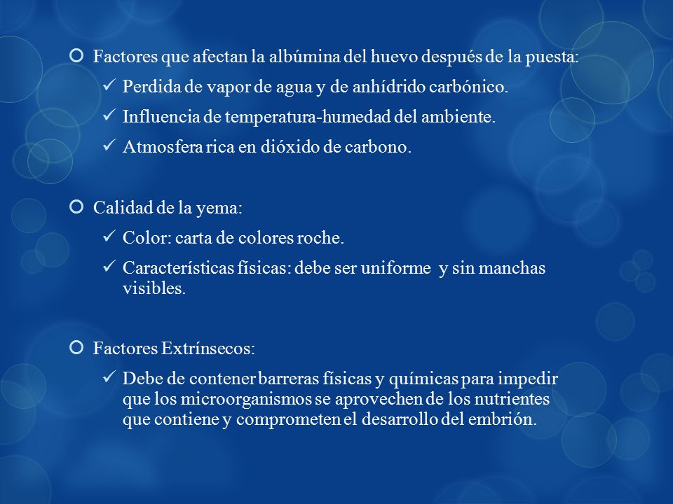 Factores que afectan la albúmina del huevo después de la puesta:
