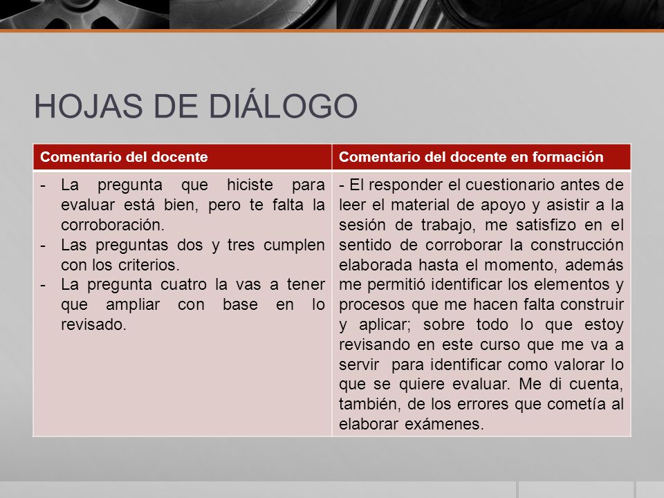 HOJAS DE DIÁLOGO Comentario del docente. Comentario del docente en formación.