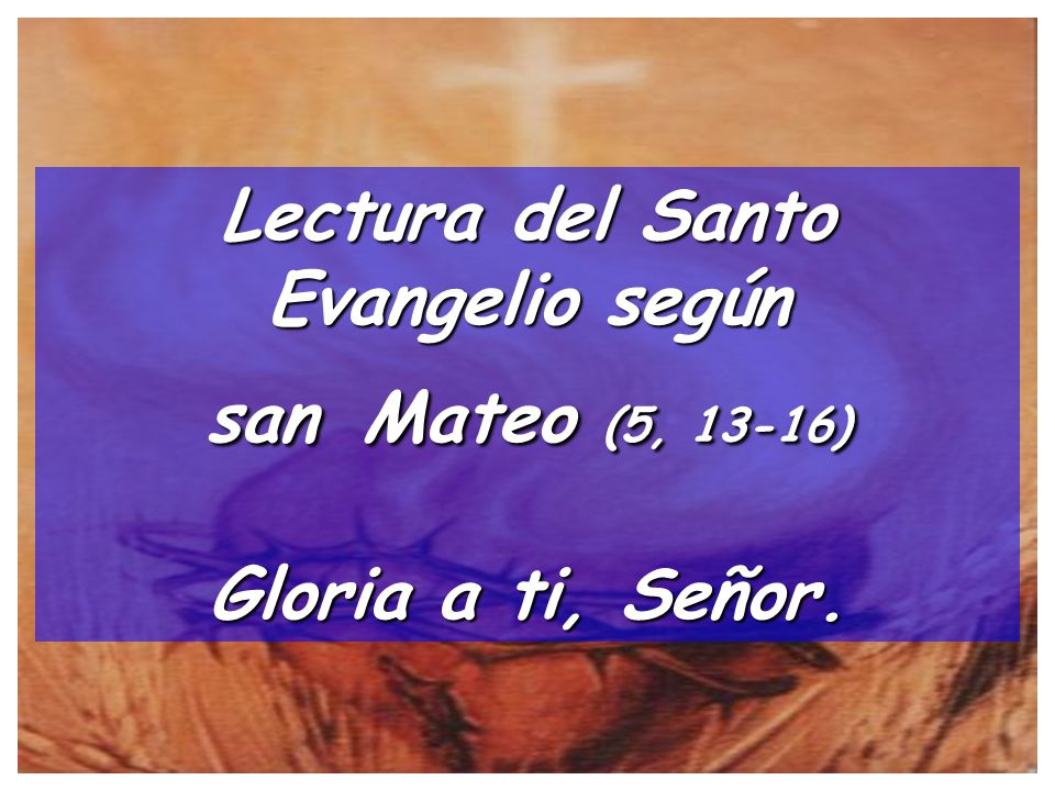 Lectura del Santo Evangelio según san Mateo (5, 13-16) Gloria a ti, Señor.