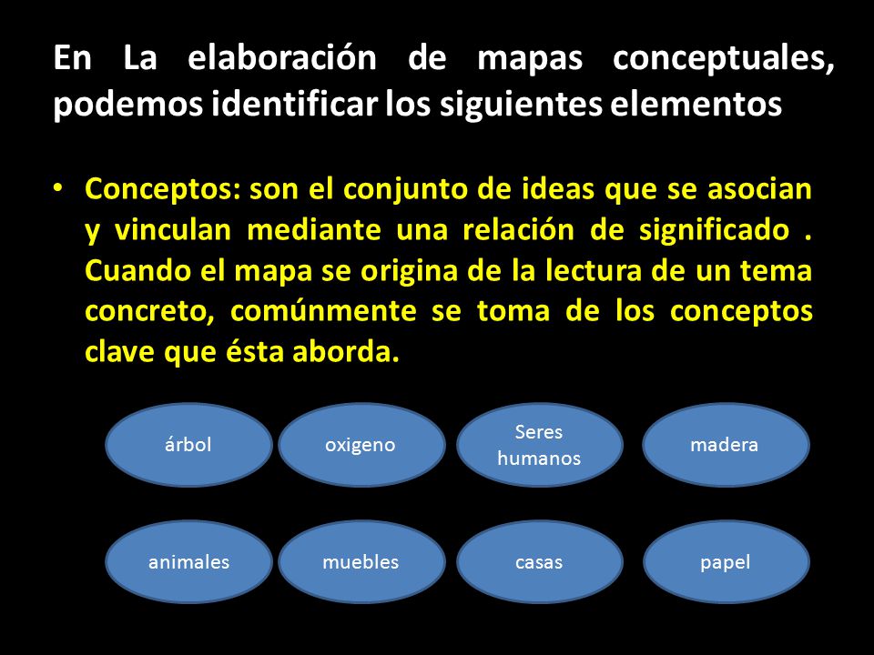 En La elaboración de mapas conceptuales, podemos identificar los siguientes elementos