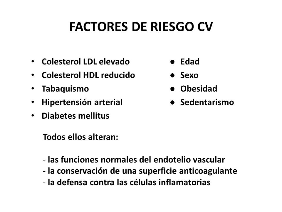 FACTORES DE RIESGO CV Colesterol LDL elevado Colesterol HDL reducido
