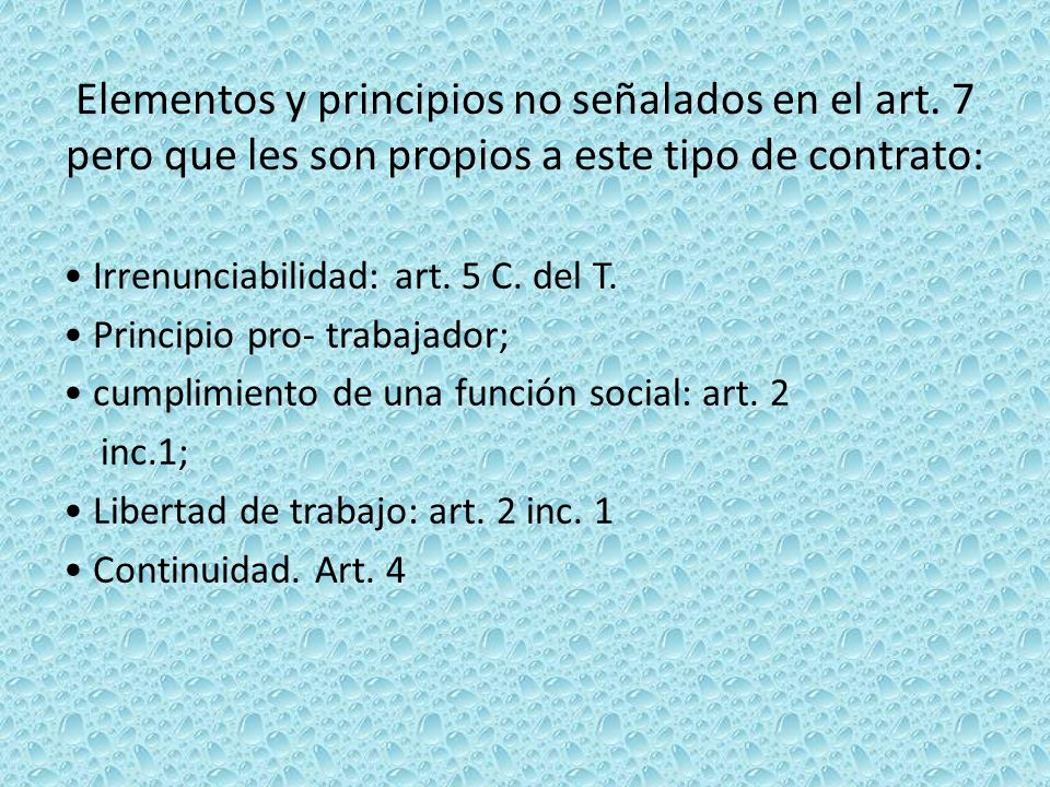Elementos y principios no señalados en el art