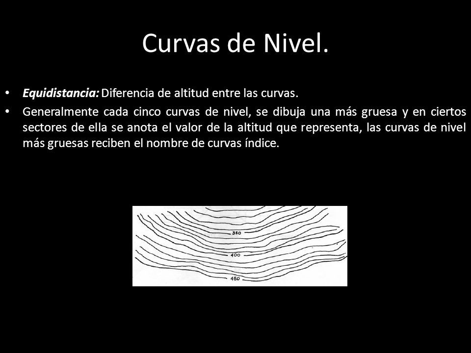 Curvas de Nivel. Equidistancia: Diferencia de altitud entre las curvas.