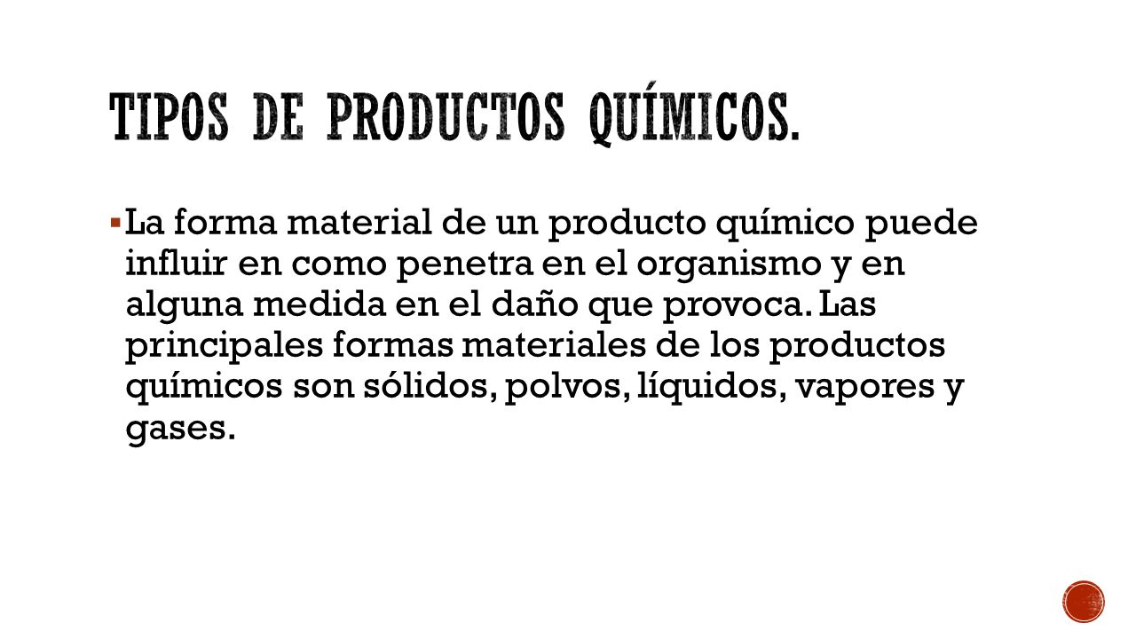 Tipos de productos químicos.