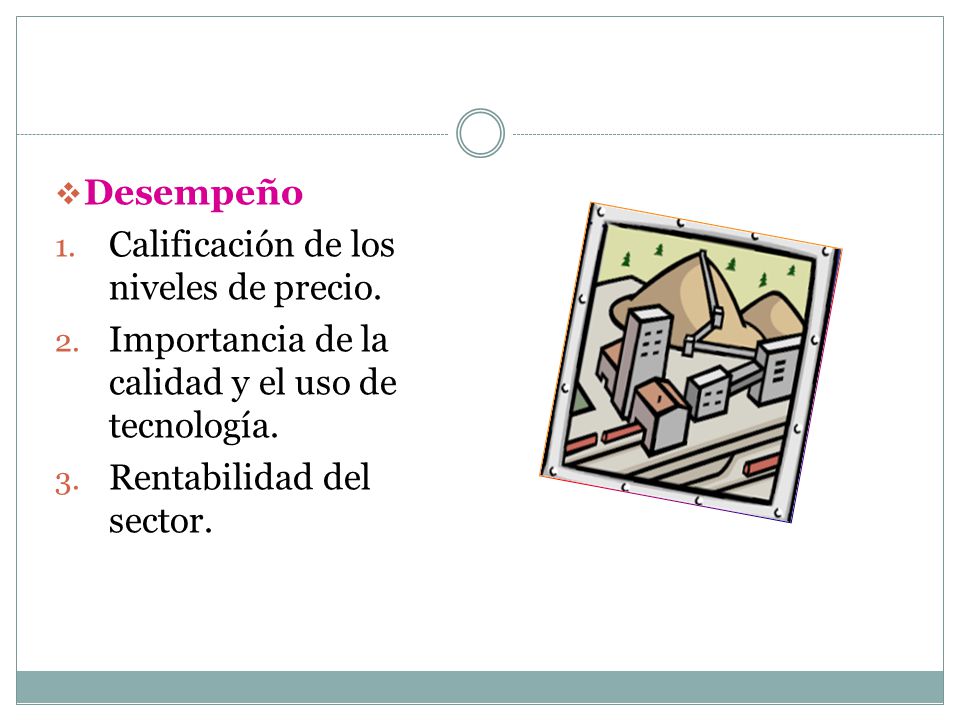 Desempeño Calificación de los niveles de precio. Importancia de la calidad y el uso de tecnología.