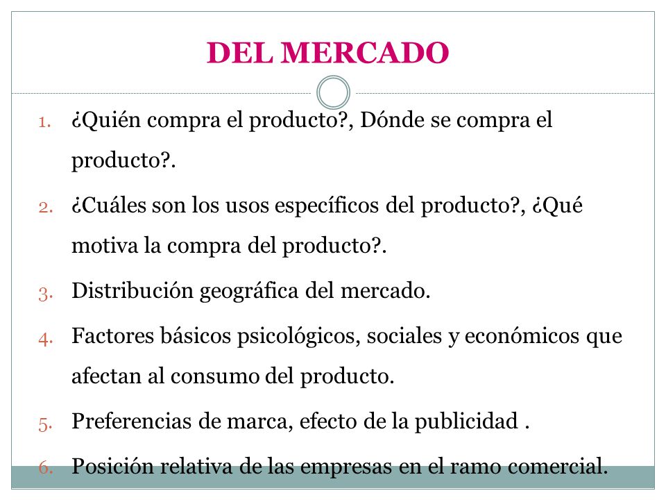 DEL MERCADO ¿Quién compra el producto , Dónde se compra el producto .