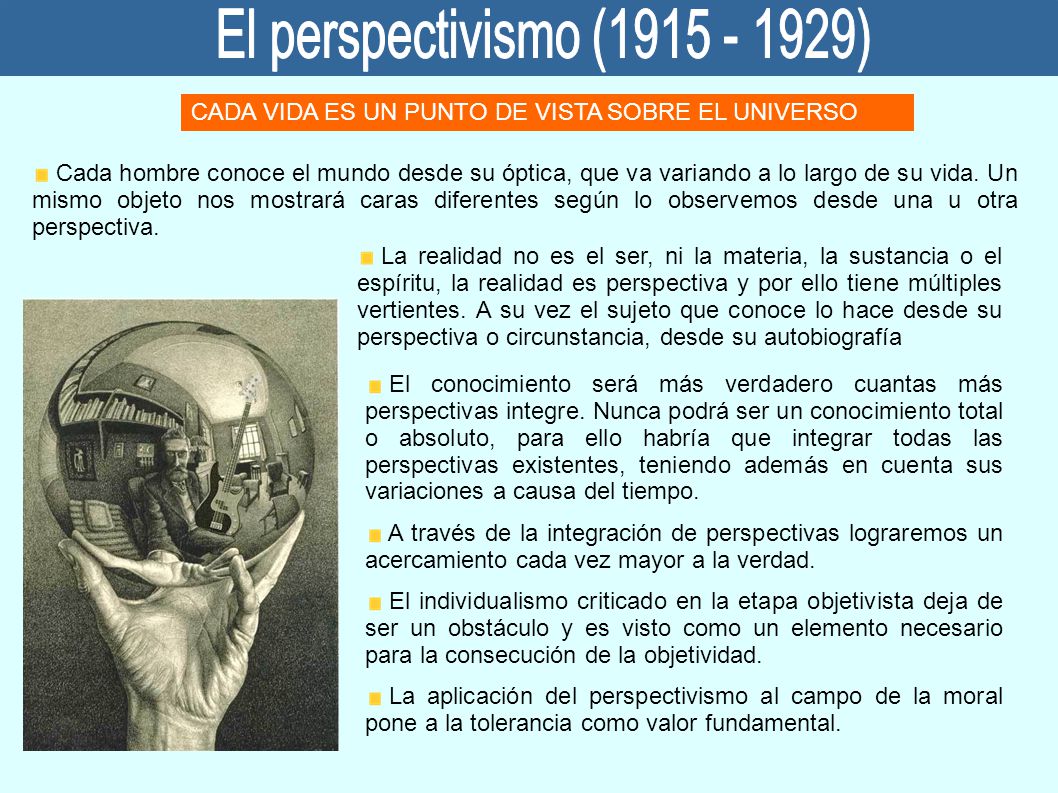 El perspectivismo ( ) CADA VIDA ES UN PUNTO DE VISTA SOBRE EL UNIVERSO.