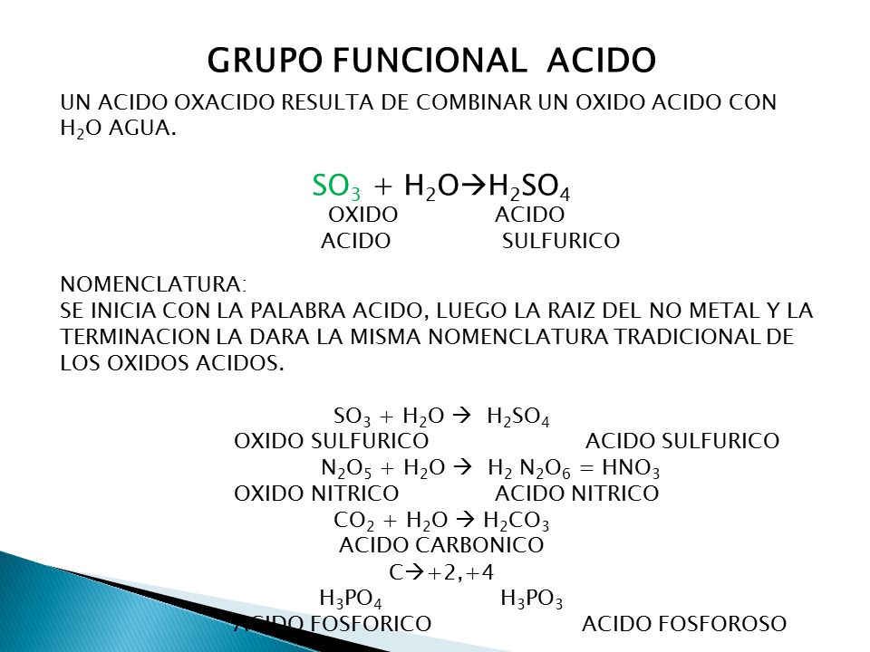 GRUPO FUNCIONAL ACIDO SO3 + H2OH2SO4