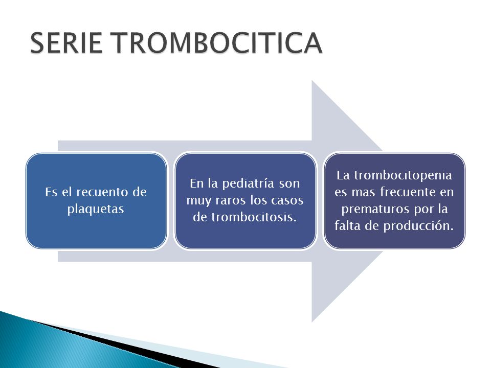 SERIE TROMBOCITICA Es el recuento de plaquetas. En la pediatría son muy raros los casos de trombocitosis.