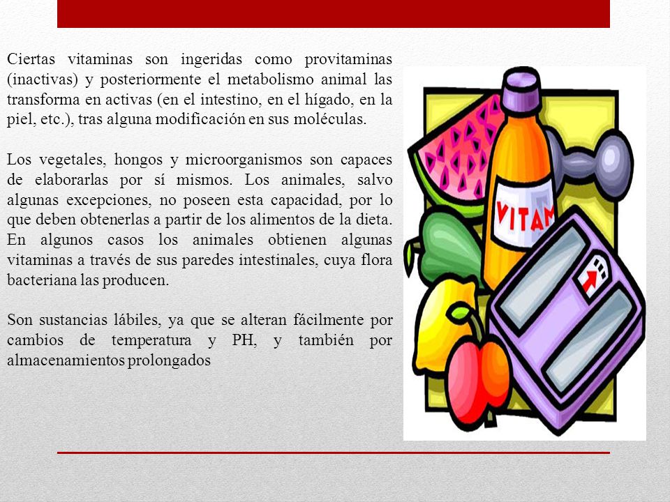Ciertas vitaminas son ingeridas como provitaminas (inactivas) y posteriormente el metabolismo animal las transforma en activas (en el intestino, en el hígado, en la piel, etc.), tras alguna modificación en sus moléculas.