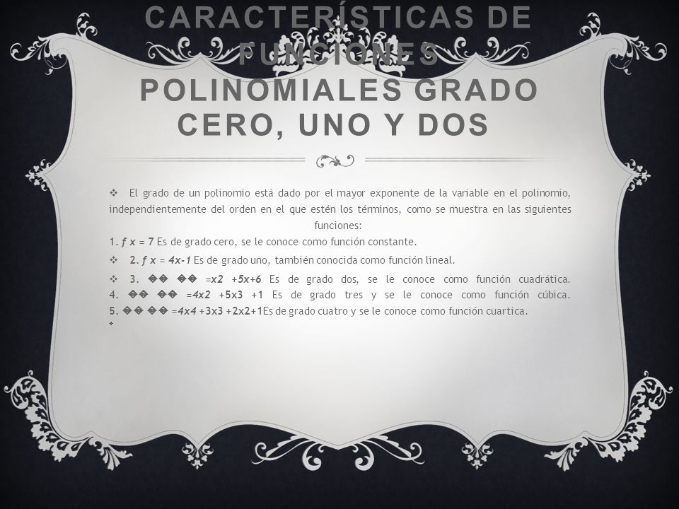 Características de funciones polinomiales grado cero, uno y dos