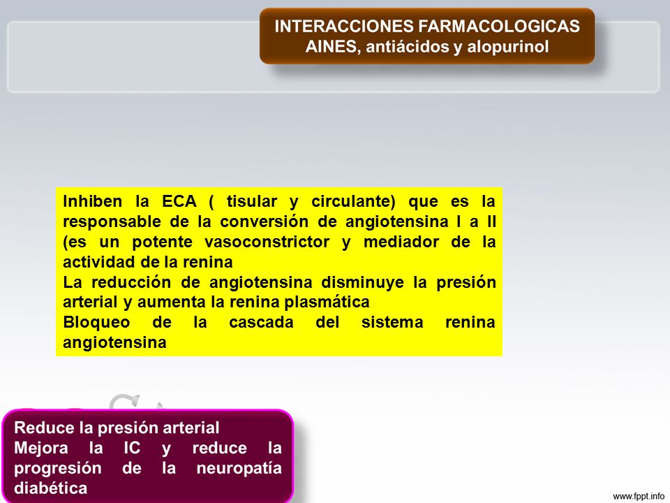 Inhiben la ECA ( tisular y circulante) que es la responsable de la conversión de angiotensina I a II (es un potente vasoconstrictor y mediador de la actividad de la renina