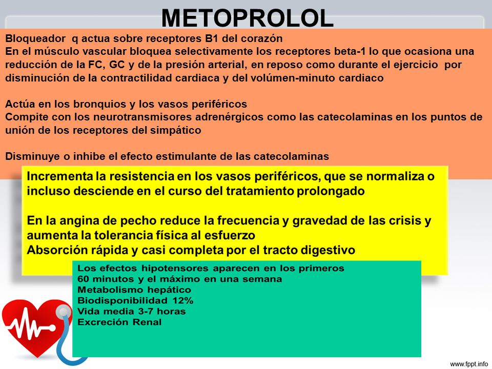 METOPROLOL Bloqueador q actua sobre receptores B1 del corazón