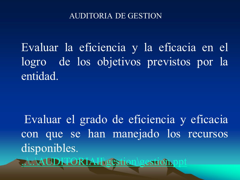 AUDITORIA DE GESTION Evaluar la eficiencia y la eficacia en el logro de los objetivos previstos por la entidad.