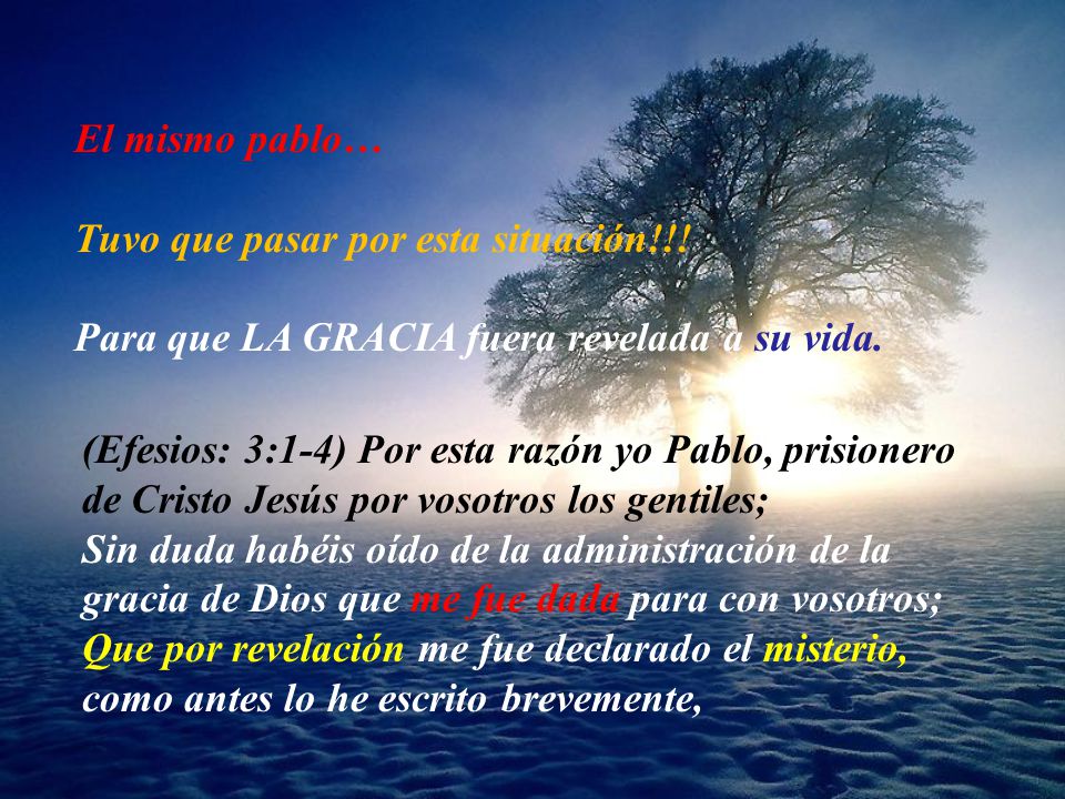 El mismo pablo… Tuvo que pasar por esta situación!!! Para que LA GRACIA fuera revelada a su vida.
