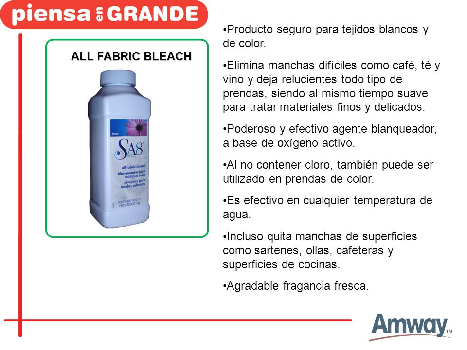 Producto seguro para tejidos blancos y de color.