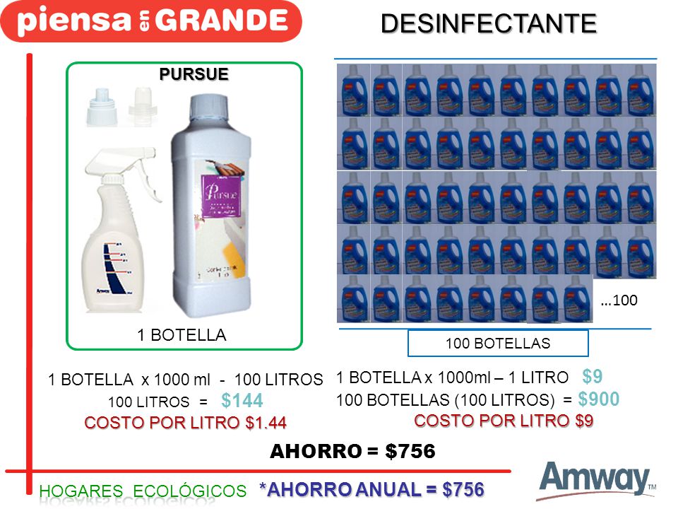 DESINFECTANTE AHORRO = $756 *AHORRO ANUAL = $756 PURSUE …100 1 BOTELLA