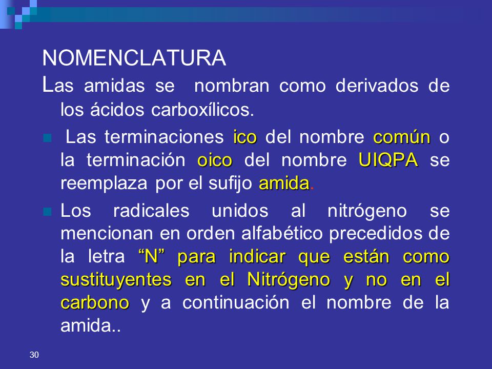 Las amidas se nombran como derivados de los ácidos carboxílicos.