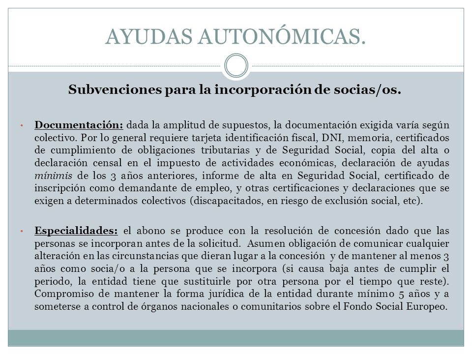 Subvenciones para la incorporación de socias/os.