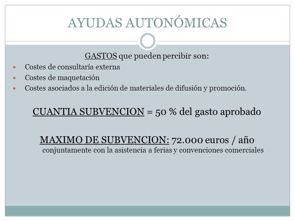 AYUDAS AUTONÓMICAS CUANTIA SUBVENCION = 50 % del gasto aprobado