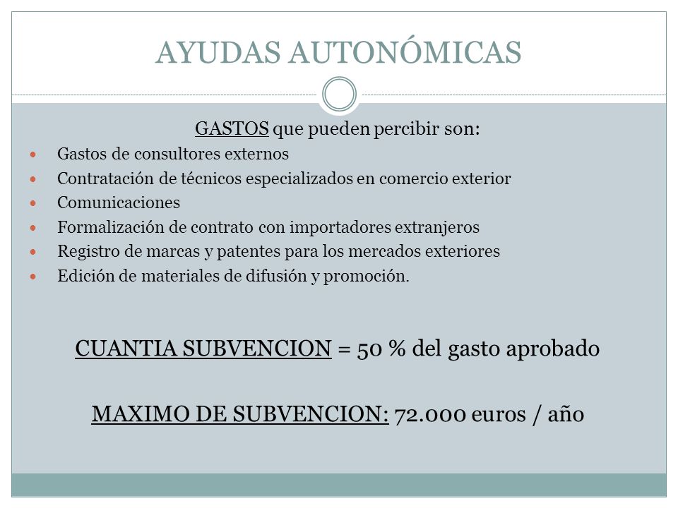 AYUDAS AUTONÓMICAS CUANTIA SUBVENCION = 50 % del gasto aprobado
