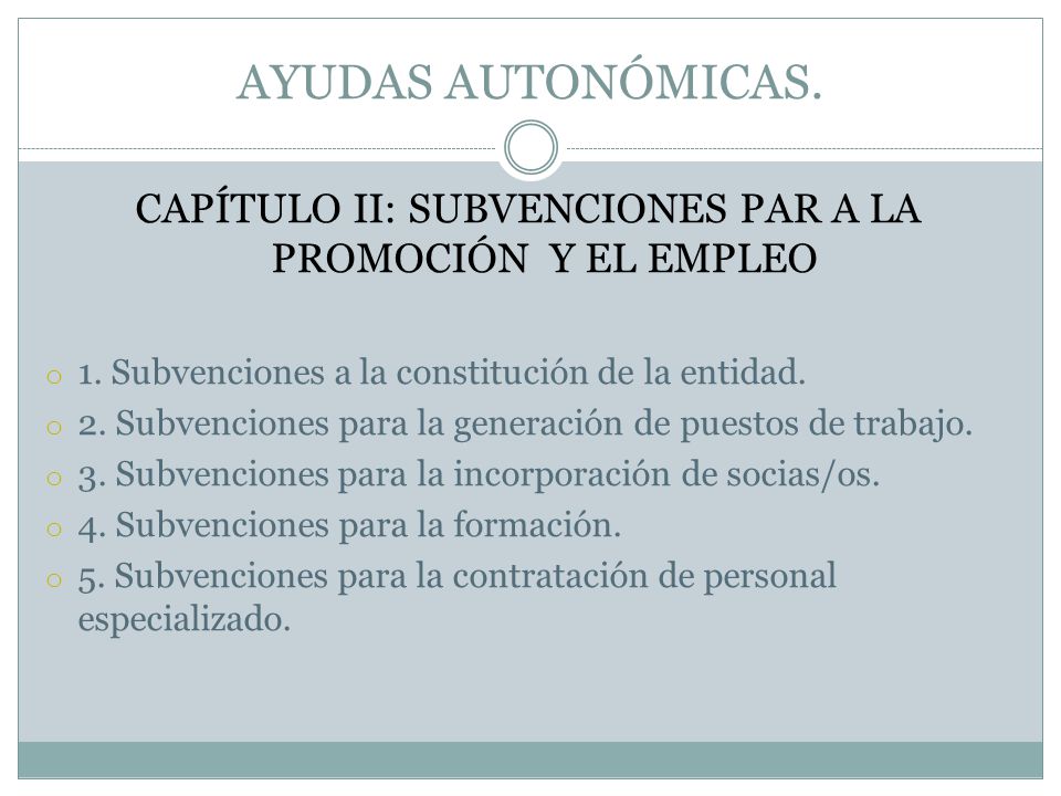 CAPÍTULO II: SUBVENCIONES PAR A LA PROMOCIÓN Y EL EMPLEO