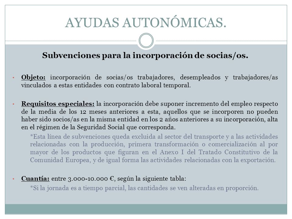 Subvenciones para la incorporación de socias/os.