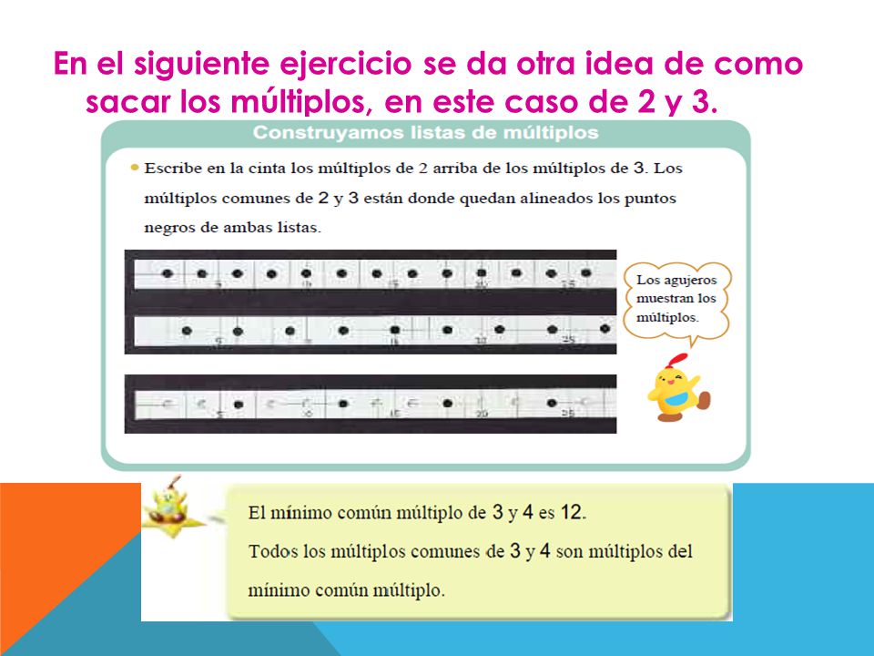 En el siguiente ejercicio se da otra idea de como sacar los múltiplos, en este caso de 2 y 3.