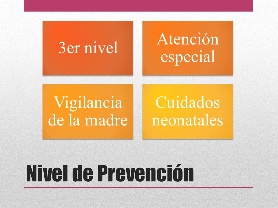 Nivel de Prevención 3er nivel Atención especial Vigilancia de la madre