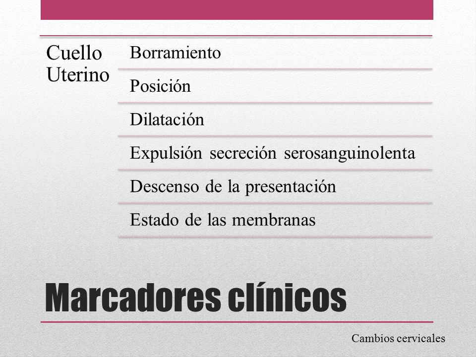 Marcadores clínicos Cuello Uterino Borramiento Posición Dilatación