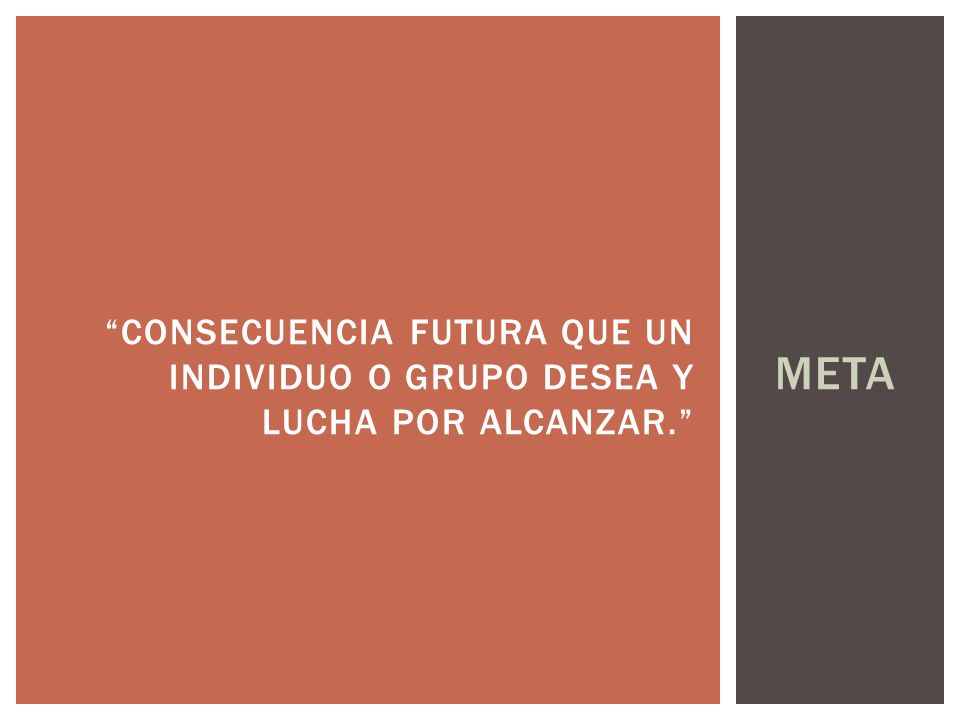 CONSECUENCIA FUTURA QUE UN INDIVIDUO O GRUPO DESEA Y LUCHA POR ALCANZAR.