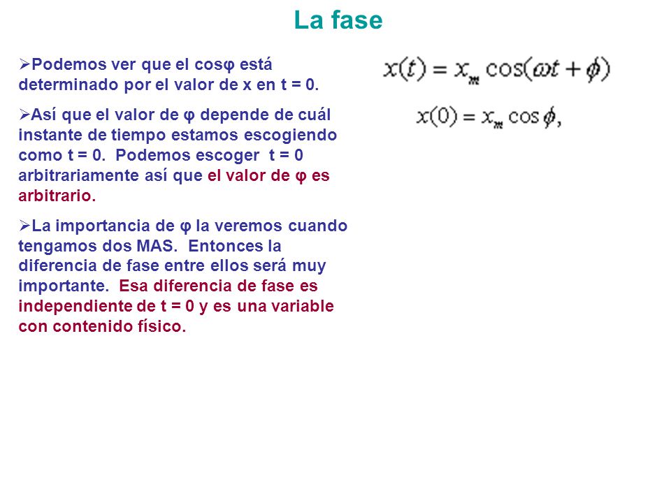 La fase Podemos ver que el cosφ está determinado por el valor de x en t = 0.