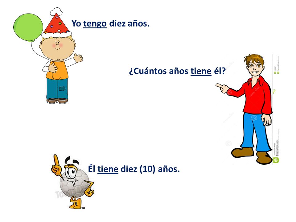 Yo tengo diez años. ¿Cuántos años tiene él Él tiene diez (10) años.