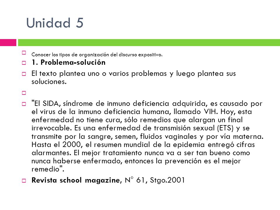 Unidad 5 Conocer los tipos de organización del discurso expositivo.