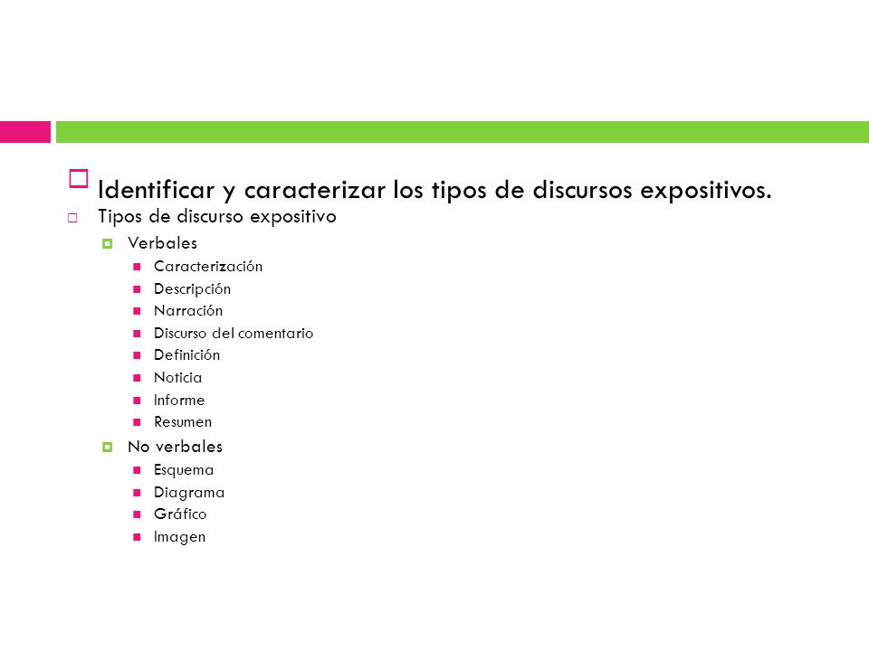 Identificar y caracterizar los tipos de discursos expositivos.