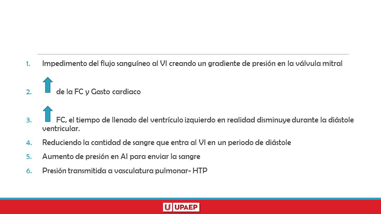 Impedimento del flujo sanguíneo al VI creando un gradiente de presión en la válvula mitral