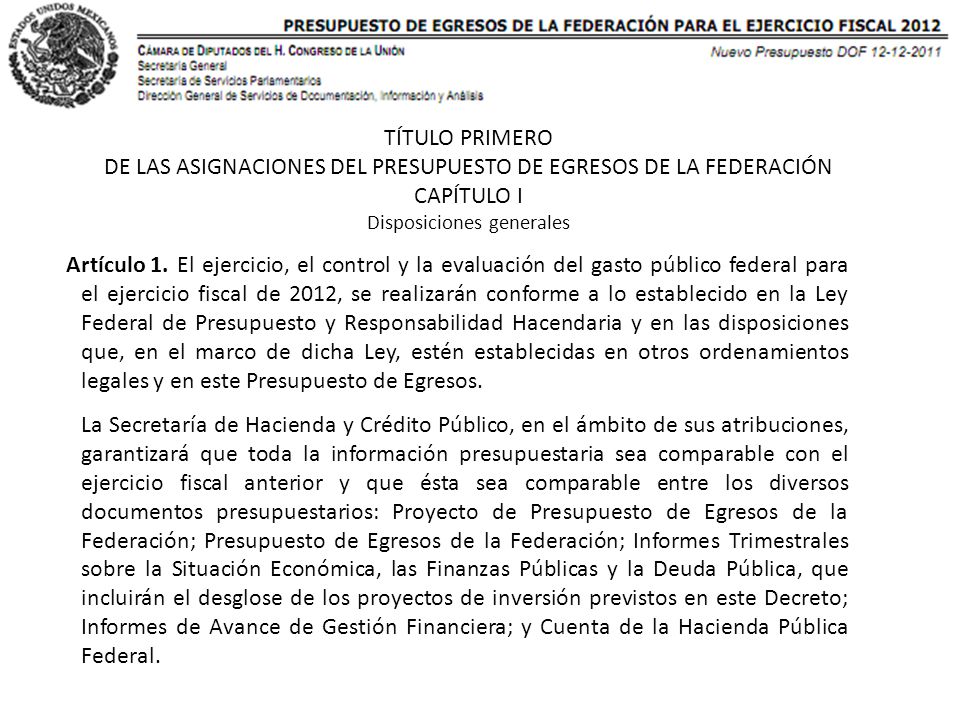 DE LAS ASIGNACIONES DEL PRESUPUESTO DE EGRESOS DE LA FEDERACIÓN
