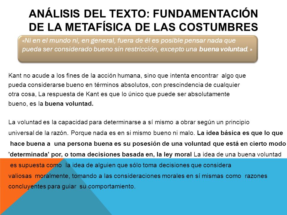 Análisis del texto: Fundamentación de la metafísica de las costumbres