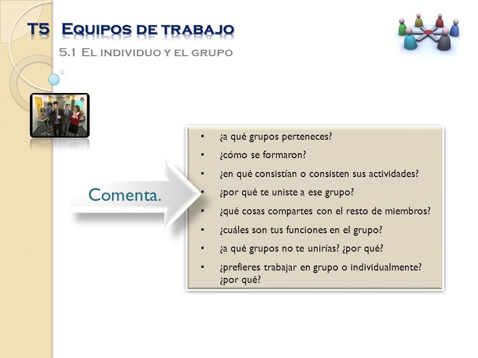 Comenta. T5 Equipos de trabajo 5.1 El individuo y el grupo