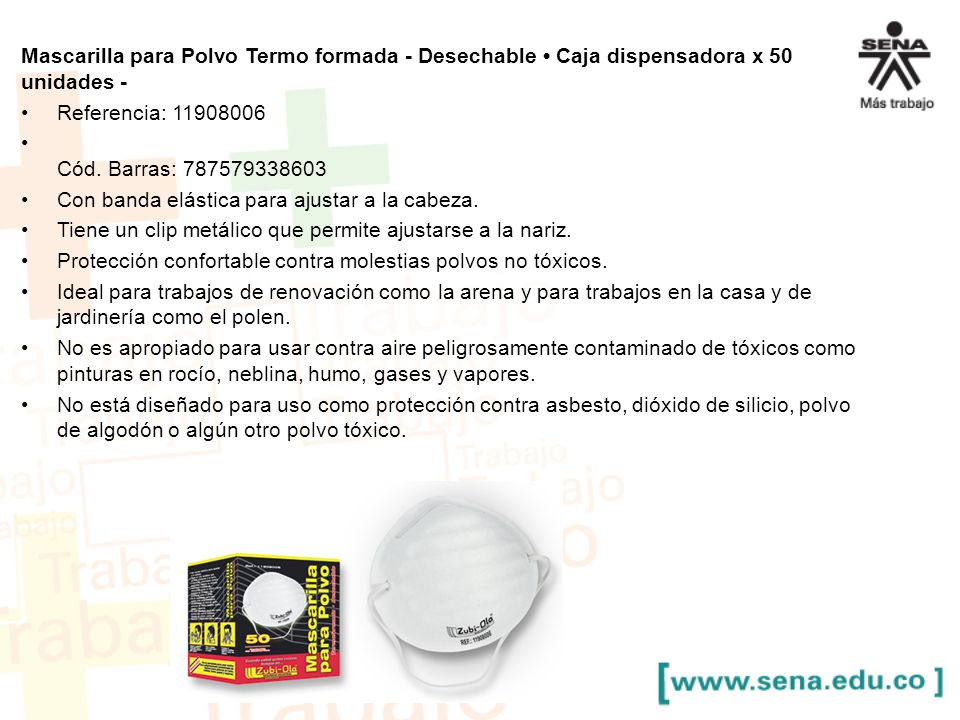Mascarilla para Polvo Termo formada - Desechable • Caja dispensadora x 50 unidades -