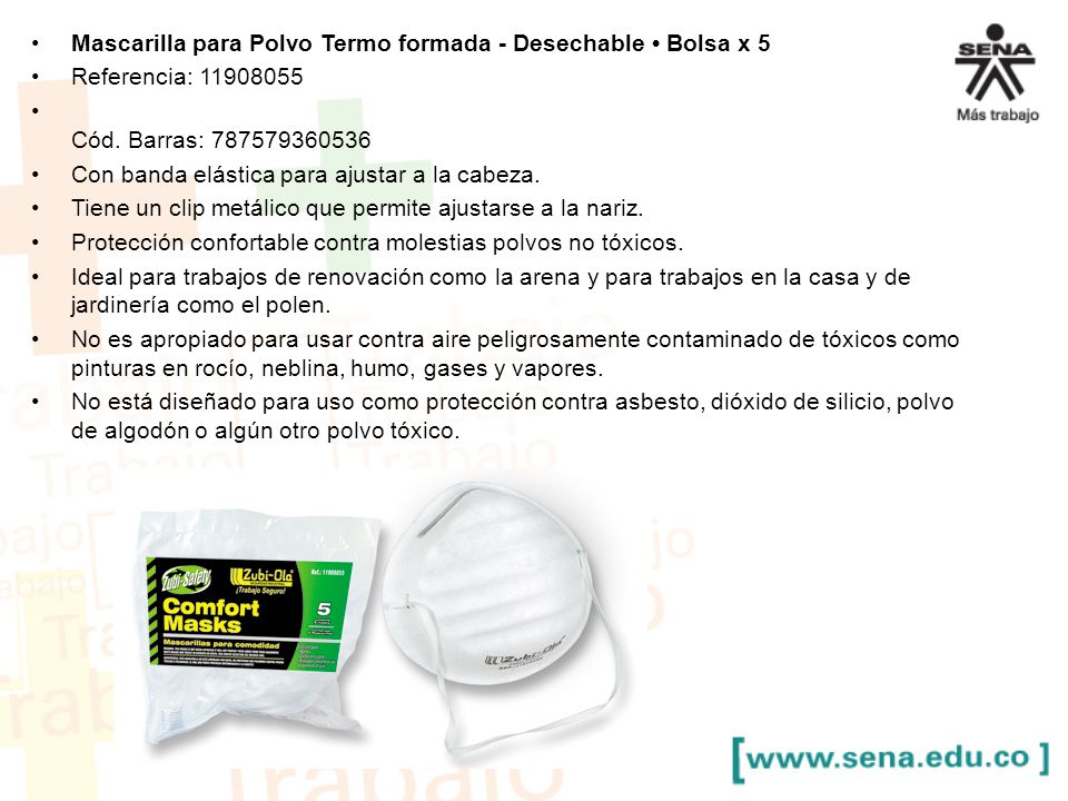 Mascarilla para Polvo Termo formada - Desechable • Bolsa x 5