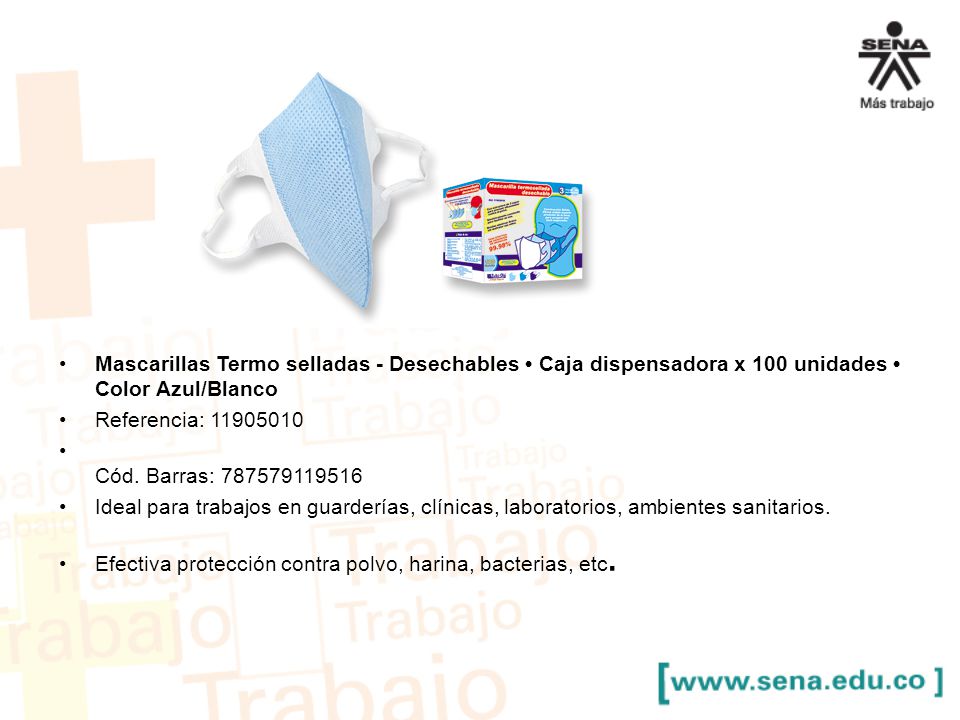 Mascarillas Termo selladas - Desechables • Caja dispensadora x 100 unidades • Color Azul/Blanco